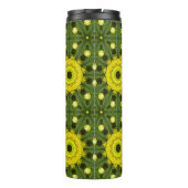 Golden Green Sunburst Kaleidoscope Blumenmuster Thermosbecher (Rückseite)