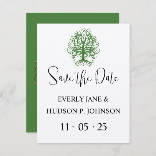 Golden Green Swirl Tree Roots of Liebe Wedding Inv Einladung (Vorne/Hinten)