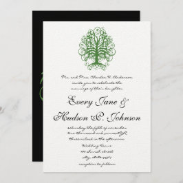 Golden Green Swirl Tree Roots of Liebe Wedding Inv Einladung