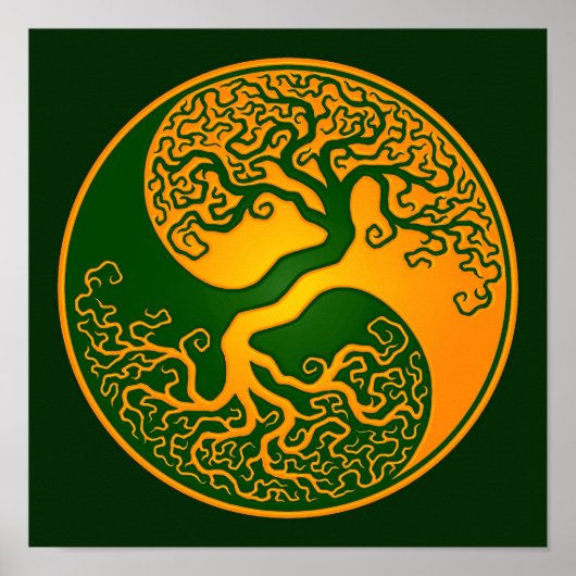 Golden Green Tree of Life Yin Yang Poster (Vorne)