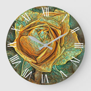 Golden Green Trendy Einzigartige Rose Große Wanduhr