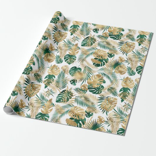 Golden Green Tropical Leaf Muster Leggings Coffe Geschenkpapier (Ungerollt)