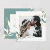 Golden Green Watercolor Blumenhochzeit Dankeskarte (Vorne/Hinten)