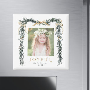 Golden & Green Weihnachtsrahmen Foto Freuen Urlaub Magnet
