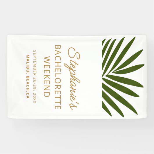 Golden, Green, White Palm Leaf Bachelorette Wochen Banner (Horizontal)