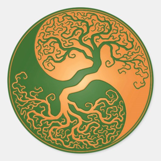 Golden Green Yin Yang Tree Runder Aufkleber (Vorderseite)