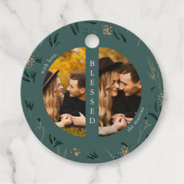 Golden Greenery Aquamarin Zwei Foto Weihnachtsfeie Geschenkanhänger