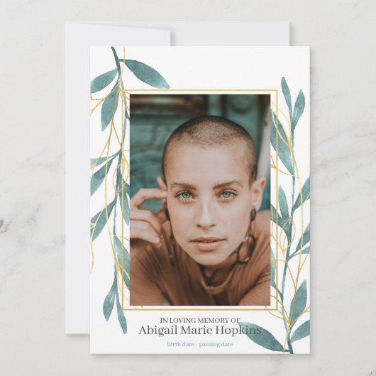 Golden Greenery Bloral Love Gedächtnisbeerdigung Dankeskarte (Vorderseite)