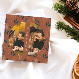 Golden Greenery Gesegnet Zwei Foto Terracotta Feiertagskarte