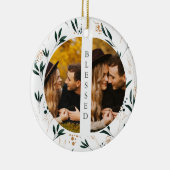 Golden Greenery Gesegnete Typografie Zwei Fotos Keramik Ornament (Rechts)