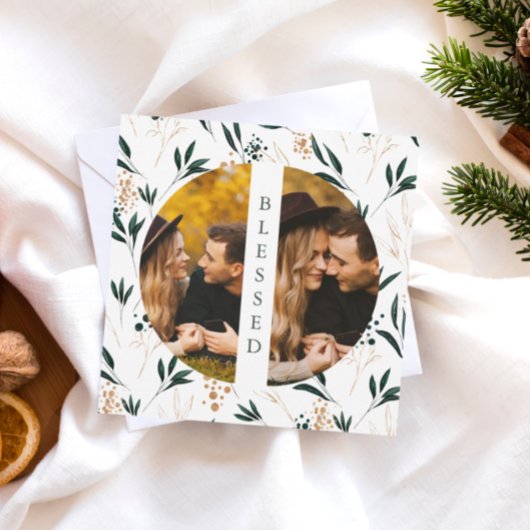 Golden Greenery Gesegnetes zwei Foto Feiertagskarte
