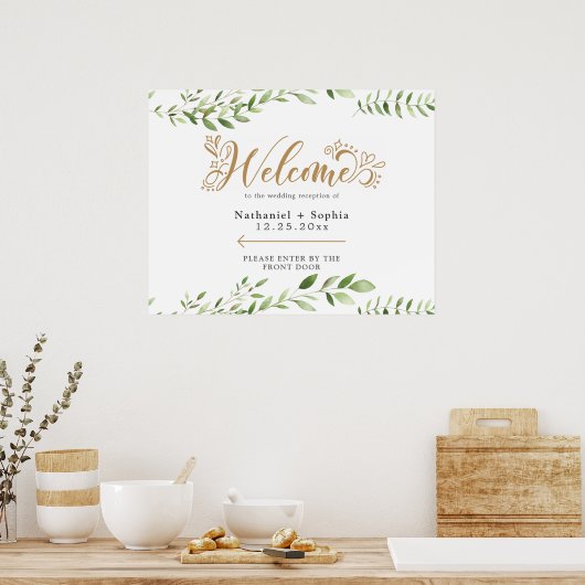 Golden Greenery Right Directional Wedding Willkomm Poster (Küche)