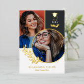 Golden Greenery Überschneidende Fotos Graduate Folieneinladung (Stehend vorne)