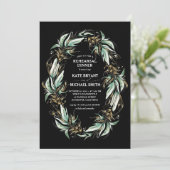 Golden Greenery Wreath Black Modern Probe Dinner Einladung (Stehend Vorderseite)
