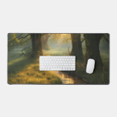 Golden Grove Sunrise – Tranquil Sunlit Forest Stre Schreibtischunterlage (Tastatur & Maus)
