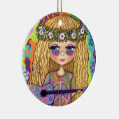 Golden Hair Hippie Picknickkorn Lila Gitarre Keramik Ornament (Rechts)