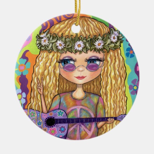 Golden Hair Hippie Picknickkorn Lila Gitarre Keramik Ornament (Vorne)