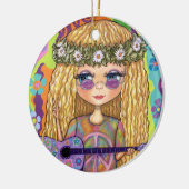 Golden Hair Hippie Picknickkorn Lila Gitarre Keramik Ornament (Links)