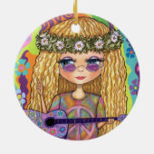 Golden Hair Hippie Picknickkorn Lila Gitarre Keramik Ornament (Hinten)