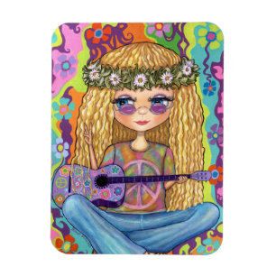 Golden Hair Hippie Picknickkorn Lila Gitarre Magnet