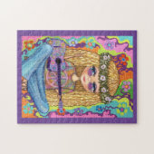 Golden Hair Hippie Picknickkorn Lila Gitarre Puzzle (Horizontal)