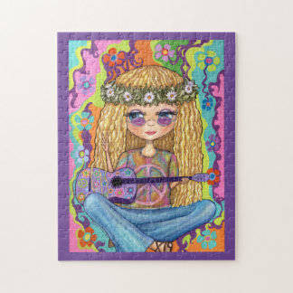 Golden Hair Hippie Picknickkorn Lila Gitarre Puzzle