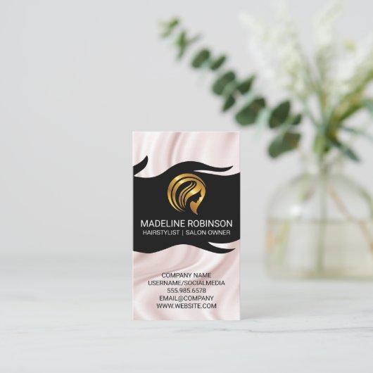 Golden Hair Logo | Seidendrapery Visitenkarte (Stehend Vorderseite)