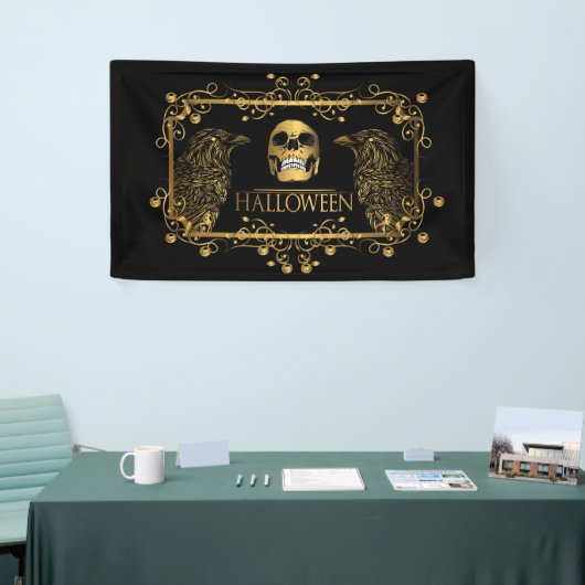 Golden Halloween Skull Ravens Banner (Messeveranstaltung)