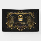 Golden Halloween Skull Ravens Banner (Horizontal)