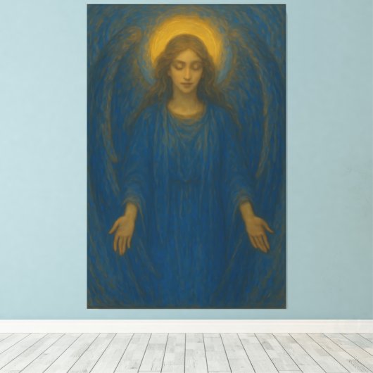 Golden Halo Blessing Angel – Sacred Blue Wing Guar Leinwanddruck (Insitu (Holzboden))