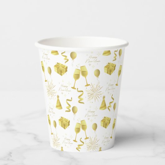 Golden Happy New Year Pattern Pappbecher (Vorderseite)