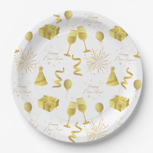 Golden Happy New Year Pattern Pappteller (Vorderseite)