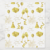 Golden Happy New Year Pattern Weinetikett (Einzelnes Label)