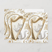 Golden Harp Cat Postcard – Elegant Fantasy Art Postkarte (Vorne/Hinten)