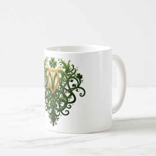 Golden Harp Green Kleeblatts St. Patrick's Day Kaffeetasse (VorderseiteRechts)