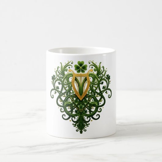 Golden Harp Green Kleeblatts St. Patrick's Day Kaffeetasse (Mittel)