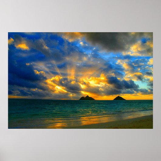 Golden Hawaiian Tropical Beach Sunset Poster (Vorne)