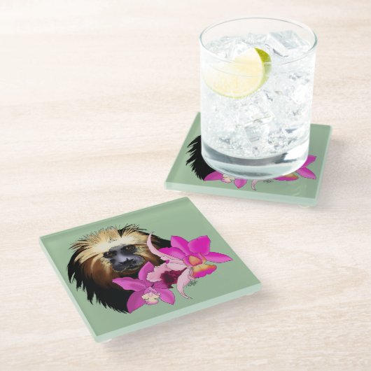 Golden-Headed Löwe Tamarin Monkey Glasuntersetzer (Schrägansicht)