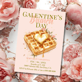 Golden Heart Waffel Galentine Brunch Pastell Blumi Einladung