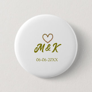Golden heart wedding couple name letter modern  button