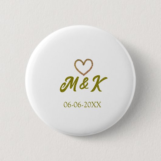 Golden heart wedding couple name letter modern  button (Vorderseite)
