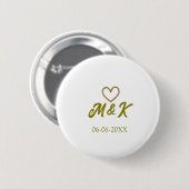 Golden heart wedding couple name letter modern  button (Vorne & Hinten)