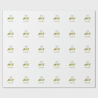 Golden heart wedding couple name letter modern  geschenkpapier
