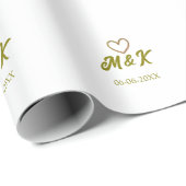 Golden heart wedding couple name letter modern geschenkpapier (Rolleneckpunkt)