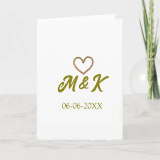 Golden heart wedding couple name letter modern  karte
