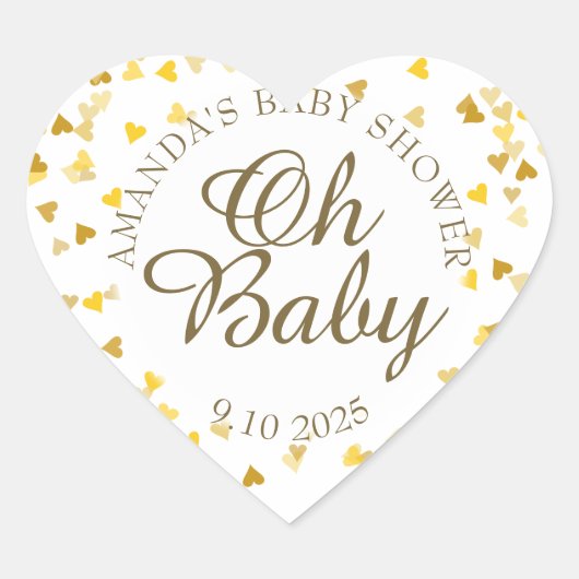 Golden Hearts Oh Baby Shower Gevor Herz-Aufkleber (Vorderseite)