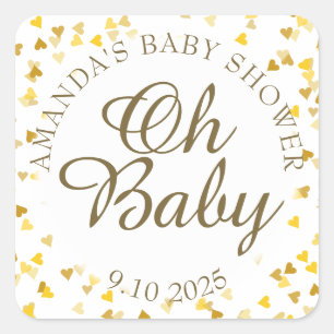 Golden Hearts Oh Baby Shower Gevor Quadratischer Aufkleber