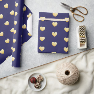 Golden Hearts Pattern auf Royal Blue Geschenkpapier