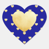 Golden Hearts Pattern auf Royal Blue Herz-Aufkleber (Vorderseite)