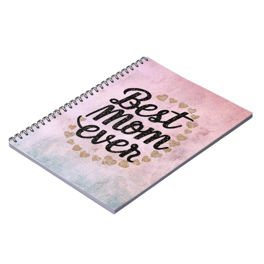 Golden Hearts Trendy Script Beste Mama für Moderne Notizblock (Linke Seite)